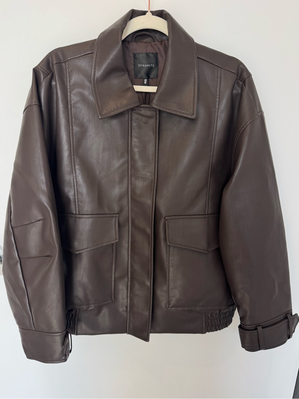 Dynamite Chocolate Brown Faux Leather Oversized Bomber Jacket S/M